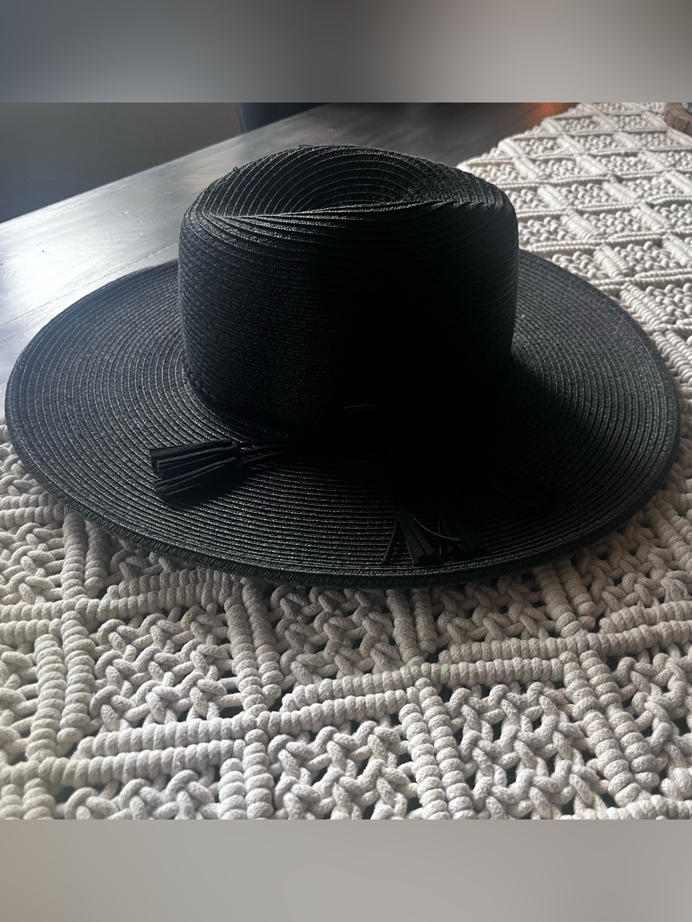 C.C New Black Wide-Brim Black Paper Braid Gambler Crown Sun Hat NWOT - Picture 8 of 15